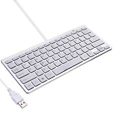 Ultra Thin Mini USB Wired Compact Keyboard for PC Mac Laptop 78 Key Silver White picture