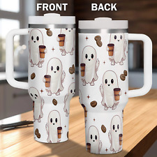 Halloween Cute Ghost drinking Coffee 40oz Tumbler 5D Printed picture