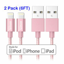 2X Lightning Cable 6Ft iPhone iPad iPod Charger Cord MFi Certified Nylon Rose picture