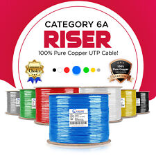 CAT6A Riser 1000ft Ethernet Cable Solid Bare Copper CMR 750Mhz UTP Bulk Blue picture