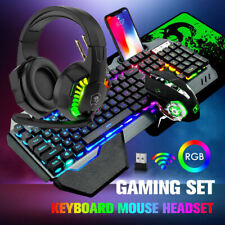 Wireless LED Gaming Keyboard Mouse Mousepad Headset 4in1 Set for Gamer offices picture