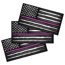 3x Distressed Thin Pink Line American US Flag Vinyl Grunge Breast Cancer Sticker picture