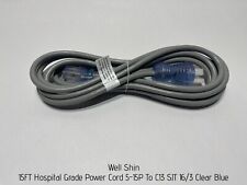 Well Shin 15FT Hospital Grade Power Cord 5-15P To C13 SJT 16/3 Clear Blue picture