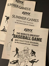EPYX C64 USER'S MANUALS RARE LAST ONE BASEBALL, SUMMER GAMES I & II SET OF 3 picture