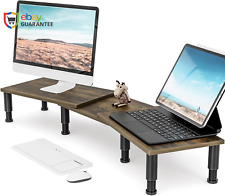 Dual Monitor Stand Riser, Monitor Stand with Adjustable Length and Angle, Wood M picture