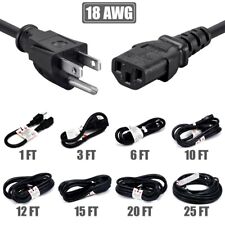 1 3 6 10 12 15 20 25 FT Power Cord Cable NEMA 5-15P to IEC 60320 C13 18/3 AWG picture