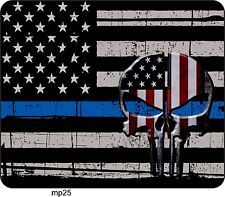 Punisher Thin Blue Line US Flag Mouse Pad For Laptop Computer Gaming Mousepad 25 picture