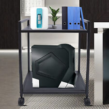 2 Tier Printer Desk Stand Rack Lockable Wheels Rolling Cart Storage Shelf Office picture