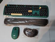 UBOTIE Green/Gold Wireless Keyboard and Mouse, with Wrist Rests- NEW picture
