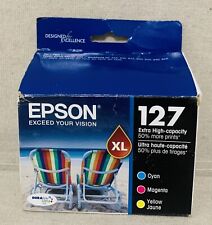 Epson 127XL Cyan Magenta  Yellow 3-Pack Ink Cartridges T127520 Genuine Exp 12/23 picture