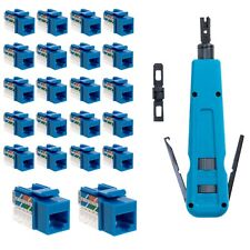 Punch Down Tool with 20 x Cat5e RJ45 Keystone Jack Blue 45-Degree Network Set picture