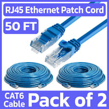 2 Pack 50 FT Cat6 Patch Cord Blue RJ45 LAN Network Cable Internet Ethernet Cord picture