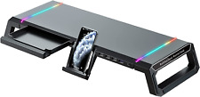 RGB Gaming Computer Monitor Stand Riser with Drawer,Storage and Phone Holder - 1 picture