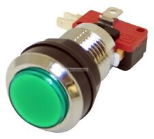 Green Long Length Illuminated chrome ring Arcade Game Push Button w/ microswitch picture