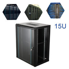 15U Wall Mount Network Server Cabinet Rack Enclosure Glass Door Lock for 19