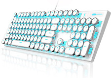 Typewriter Style Mechanical Gaming Keyboard, White Retro Punk Gaming Key picture