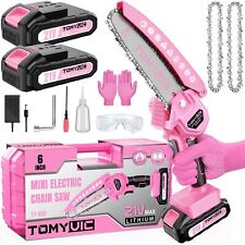 Mini Chainsaw 6-Inch Battery Powered - Pink Cordless Electric Handheld Chains... picture