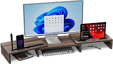 Monitor Riser with Slots Wood Dual Computer Monitor Stand Riser for TV PC Laptop picture