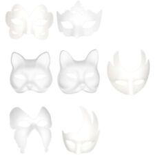  7 Pcs Paper Mache Party DIY White Pulp Mask Halloween Paint Surface picture