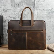 Vintage Full Grain Cowhide Leather Zipper Laptop Case Bag for MacBook 15