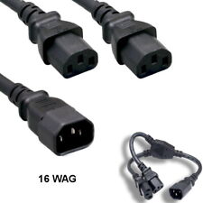 1ft Black AC Power Extension Y-Cable IEC-60320 C14 to 2x C13 16AWG 13A/250V SJT picture