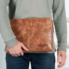 Leather Laptopsleeve with  Name - Brown Personalized Laptopbag Unisex - 15 Inch picture