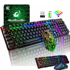 Wireless Gaming Keyboard and Mouse & Mat Combo Mechanical Feel Backlit for PC picture