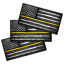 3x Distressed Thin Yellow Line American USA Flag Vinyl Grunge Security Sticker picture