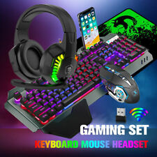 Wireless LED Gaming Keyboard Mouse Mousepad Headset 4in1 Set for Gamer offices picture
