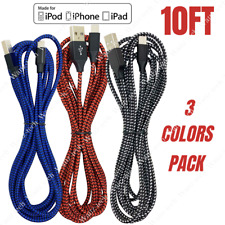 3Pack 10Ft USB Charging Cable Braided Cord For iPhone 14 13 12 11 8 iPad Charger picture