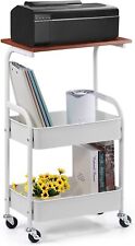 3 Tier Printer Table on Wheels Rolling Cart with Storage Shelves for Printer Fax picture