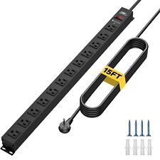 12-Outlet 15FT Metal Heavy Duty Surge Protector Power Strip Bar with Flat Plug picture
