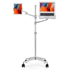 Tablet and Laptop Floor Stand, 2-in-1 Rolling Adjustable Dual arm, Compatible... picture