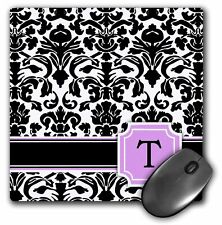 3dRose Personal initial T monogrammed pink black and white damask pattern girly picture