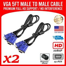 VGA Video Cable 5ft 1080p Full HD M/M Pc Tv Laptop Premium Quality 2-Pack picture