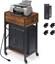 2 Tier Computer Tower Stand with Charging Station Printer Stand Table W/Wheels picture
