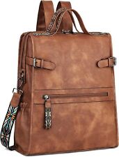 FADEON Leather Laptop Backpack for Women, Designer Ladies Work Purse Brown  picture