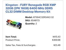 Kingston FURY Beast RGB 64GB (2 x 32GB) PC5-41600 (DDR5-5200) DIMM Memory... picture