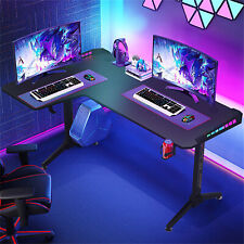 Gaming Desk Sturdy L Shape RGB Corner PC Table Workstation w/ Hooks & Holder picture