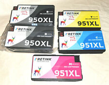 5x total Pretink 950XL Black Ink Carts x2 plus  951XL Color Cartridges x3 for HP picture