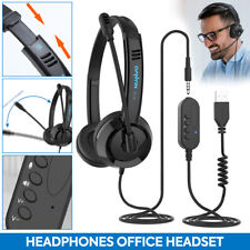 USB Headset & Mic Mute in-line Controls 3.5mm Wired Headphones For Work Office picture