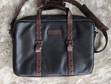 Johnston & Murphy Blk Pebbled Leather Brown Leather Trim Laptop Briefcase Ex Con picture