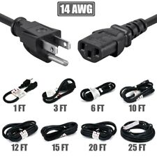 1 3 10 12 15 20 25FT Power Cord Cable PC Monitor 5-15P to C13 14AWG 3-Prong LOT picture