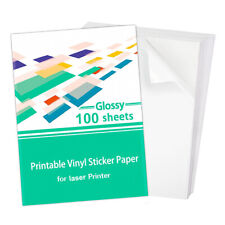 100 Full Sheets Glossy White Printable Sticker Paper 8.5