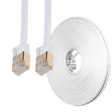 30FT CAT7 CAT 7 Flat Cable Shielded U/FTP LAN RJ45 Internet Router Patch White picture