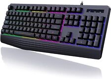 Gaming Keyboard, 7-Color Rainbow LED Backlit,Wrist Rest, Multimedia Keys, for PC picture