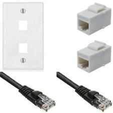 Combo Keystone Ethernet Wall Plate, 2 Cat6 RJ45 Coupler F/F, 2 7 fT Cat6 Cable  picture