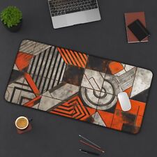 XL Desk Mat, Geometric Shapes with Art Deco Vibes, Orange and Concrete, Desk Mat picture