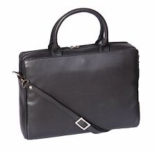 Womens Black Leather Briefcase Business office Bag A4 Files Laptop Shoulder Bag picture