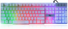 Rii RK100 + White Gaming Keyboard USB Wired Multiple Colors Rainbow LED Backlit. picture